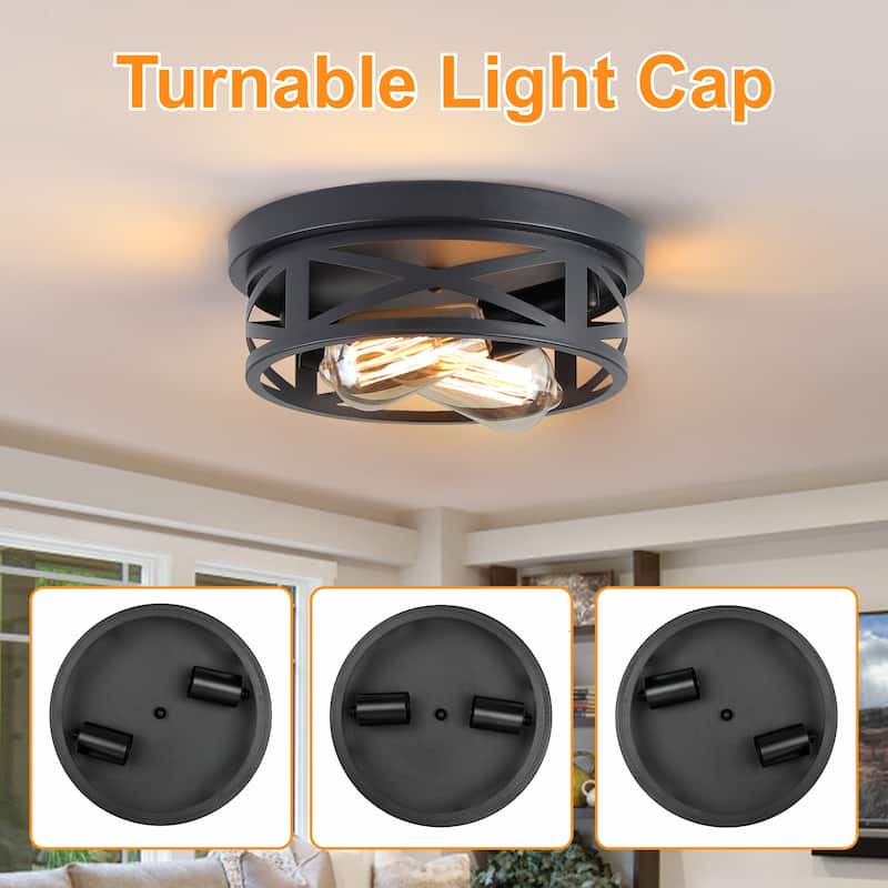 2-Light Black Farmhouse Flush Mount Ceiling Light-2 Pack