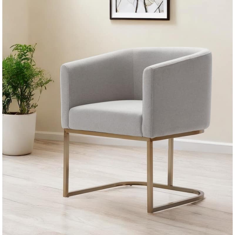 Light Gray And Antiqued Brass Upholstered Fabric Dining Arm Chair - Single