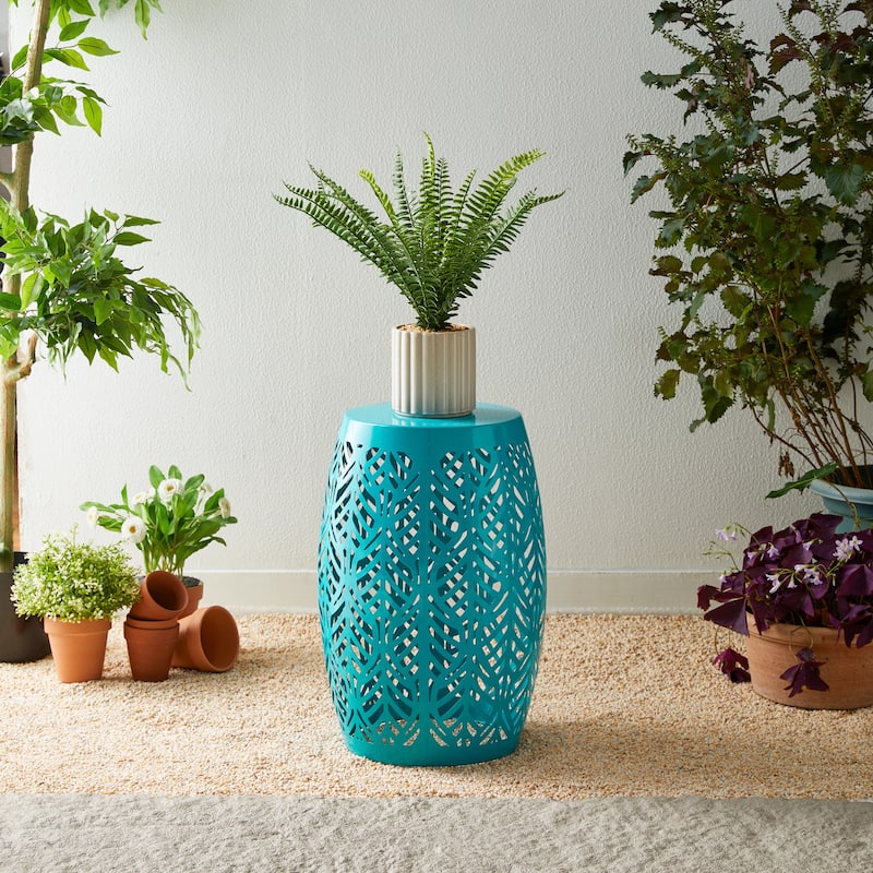 Glitzhome 18"H Outdoor Metal Side Table Garden Stool with Solar Lights