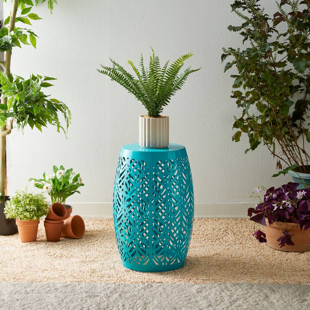 Glitzhome 18"H Outdoor Metal Side Table Garden Stool with Solar Lights