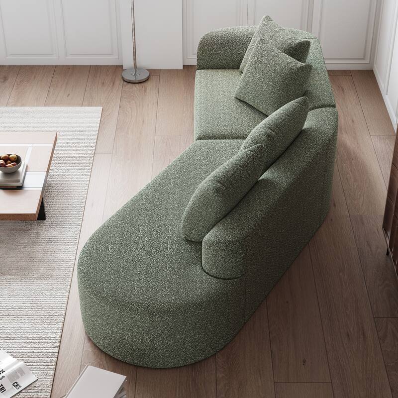 Modular Curved Sectional Sofa, Oversized Chenille Cloud Couch, Compressed Upholstered Sofa with 4 Throw Pillows