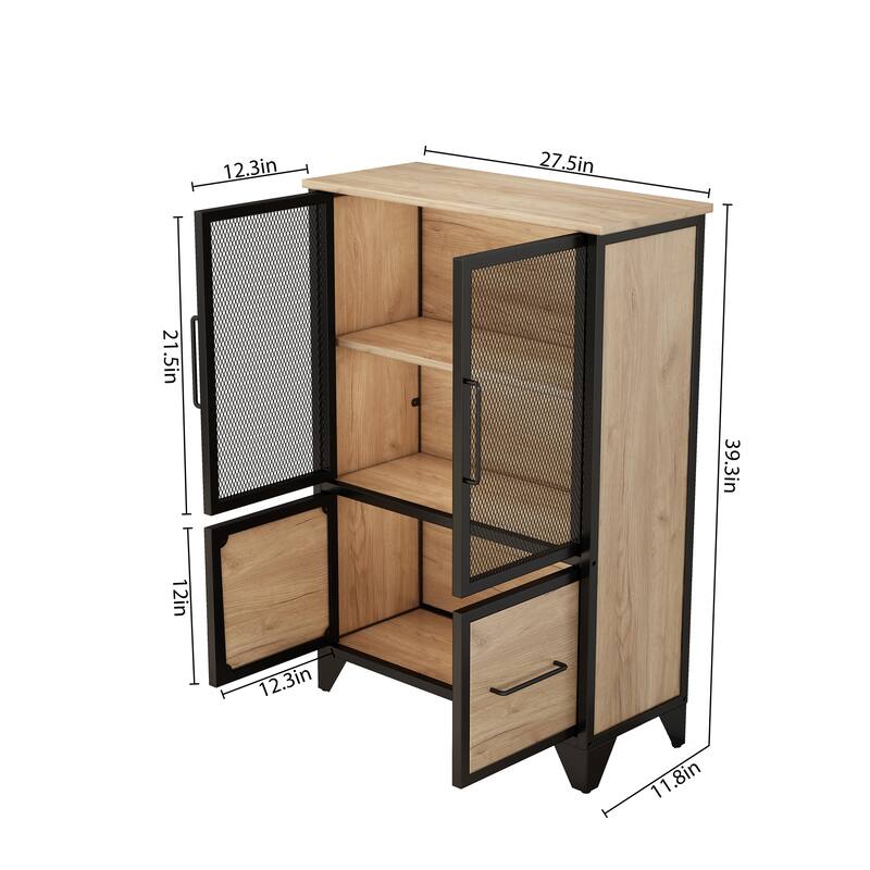 Storage Cabinet With 4 Iron Doors,Black Metal Handle,Sideboard With Adjustable Shelf,Black Sturdy Metal Frame and Metal Legs