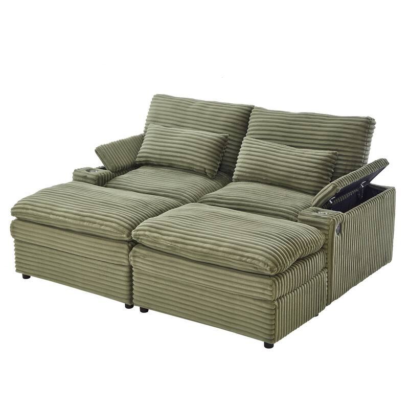 Convertible Corduroy Loveseat with Dual Ottomans by Harper&Bright Designs
