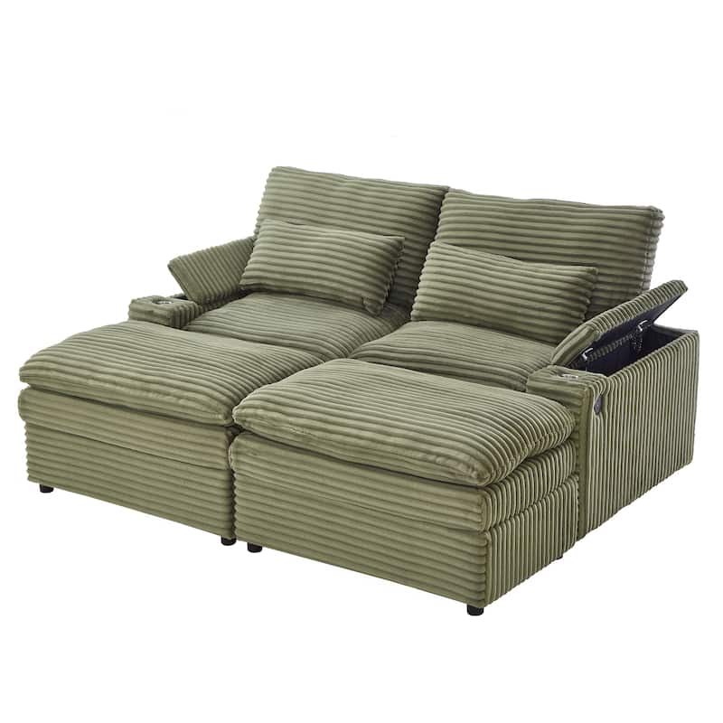 Roomfitters 70.9-Inch Loveseat Sofa, Convertible Sectional Sofa Bed with Storage, 2 Movable Ottomans