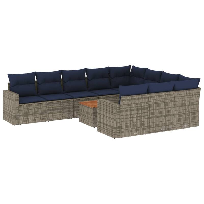vidaXL 11 Piece Patio Sofa Set with Cushions Grey Poly Rattan - 24.4" x 24.4" x 27.2"