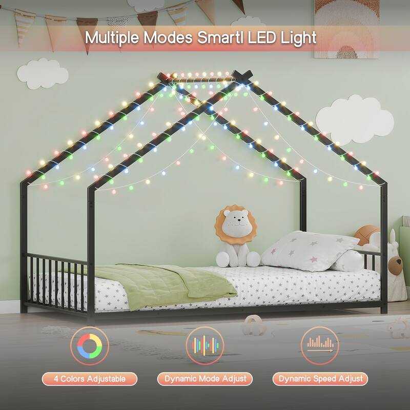 Twin size children's bed frame with LED light strips
