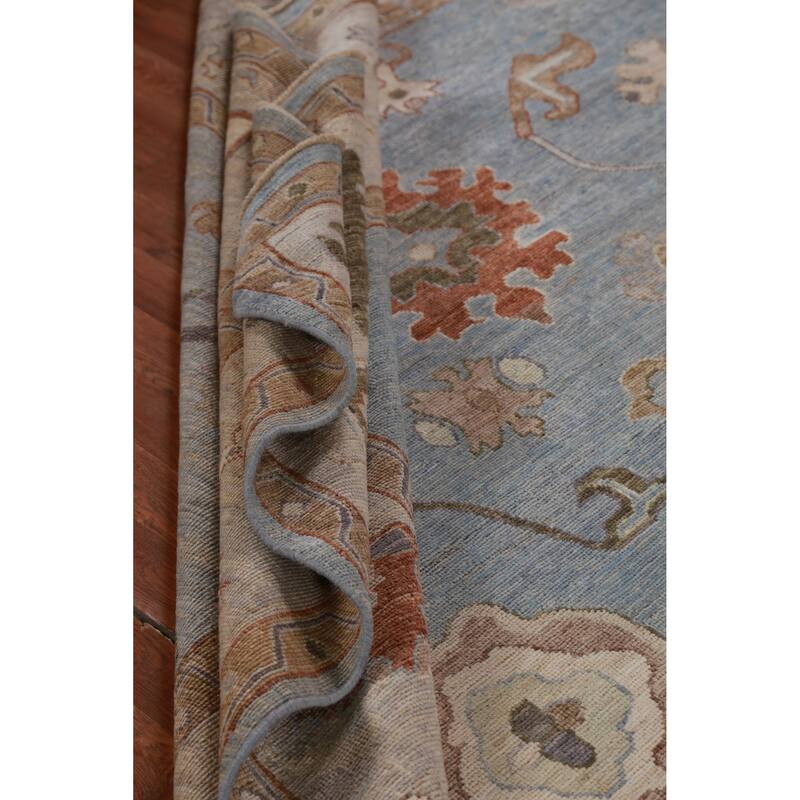 Hand Knotted Oriental 100% Wool Carpet Transitional All-Over Navy Blue & Blues Oushak Area Rug - 9' 11'' X 8' 0''
