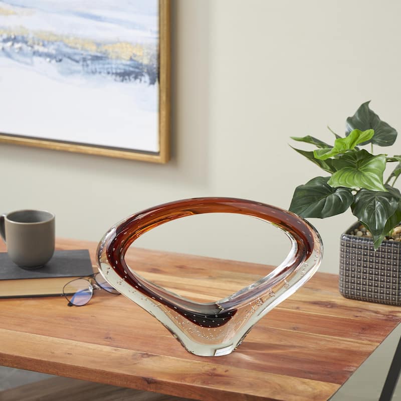 Glass Abstract Ombre Cutout Oval Decorative Sculpture with Bubble Texturing - Dark Blue or Copper - Roche River Decor