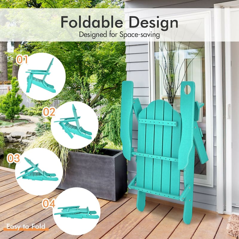 Gymax 2PCS Patio Folding Adirondack Chair Weather Resistant Cup Holder