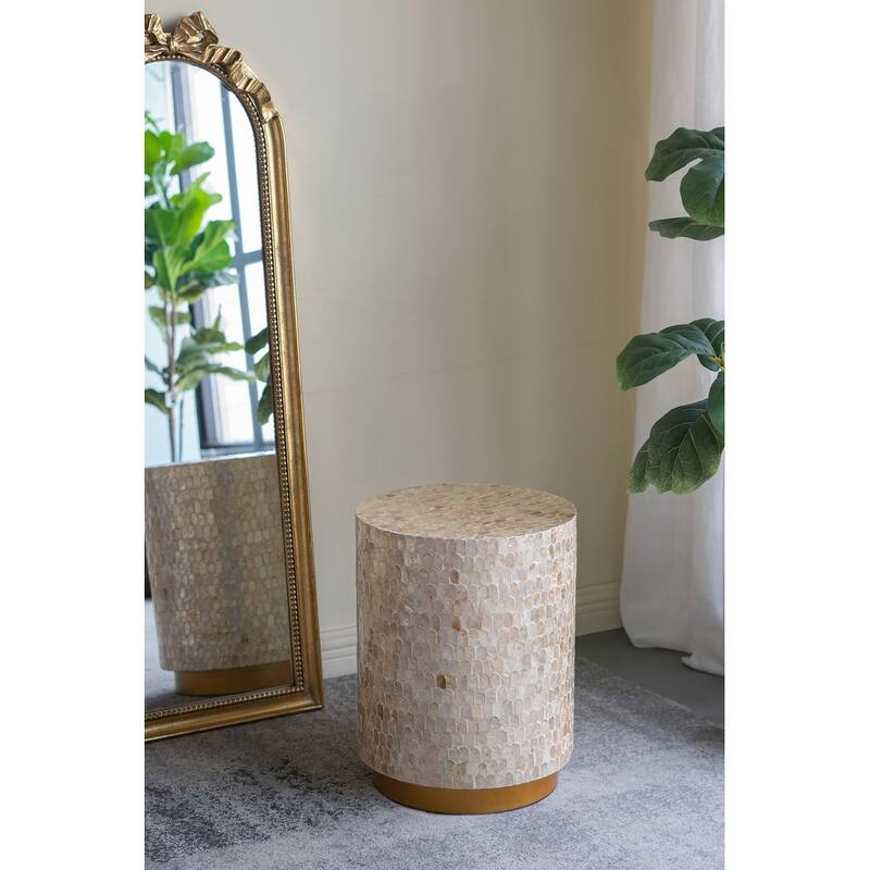 Cylindrical Accent Stool with Gold and Black Capiz Shell Finish