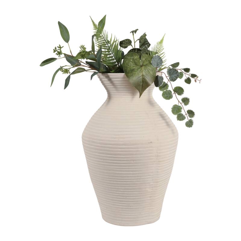 Sculptural Ribbed Paper Mache Table Vase - Stylish Tall Flower Vase