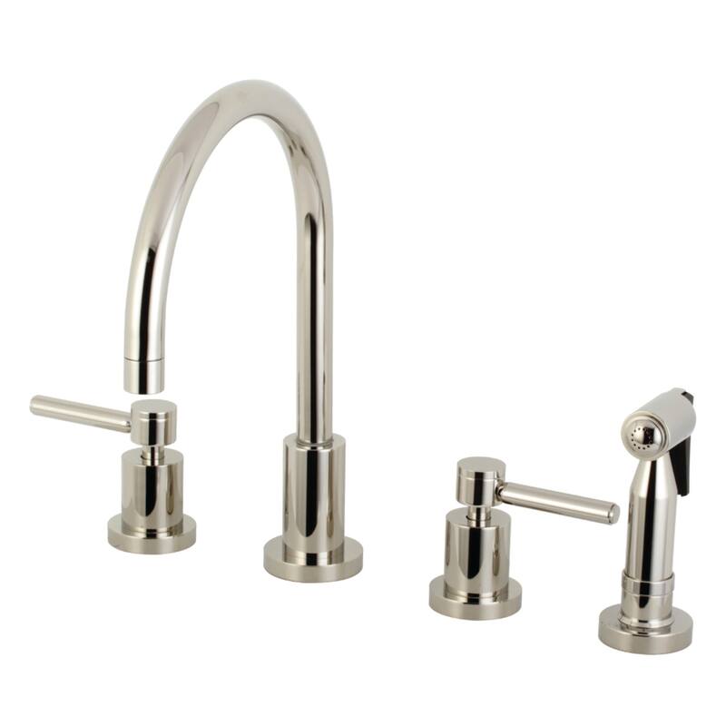 Kingston Brass Concord Deck Mount Widespread Kitchen Faucet with Brass Sprayer - Polished Nickel