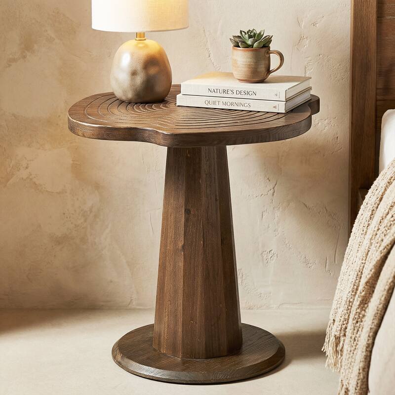 19.69" Solid Wood Stump Nightstand, Rustic Side Table