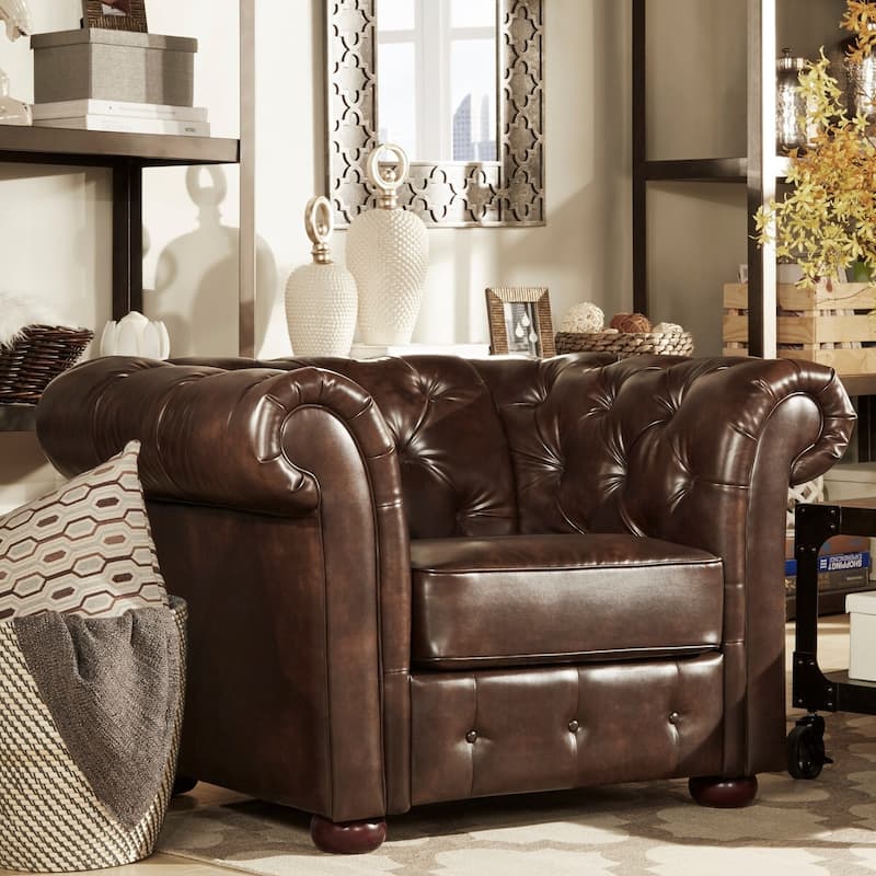 Knightsbridge Tufted Scroll Arm Chesterfield Chair by iNSPIRE Q Artisan