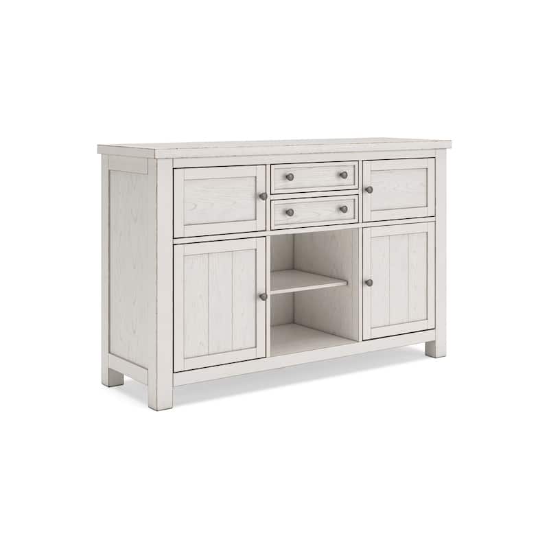 Fleur Dining Room Server with 4 Cabinets, Antique White Wood, 56 Inch