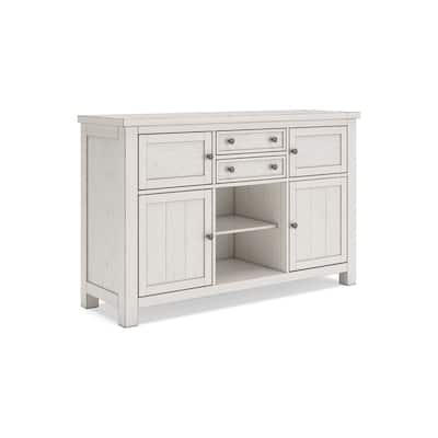Fleur Dining Room Server with 4 Cabinets, Antique White Wood, 56 Inch