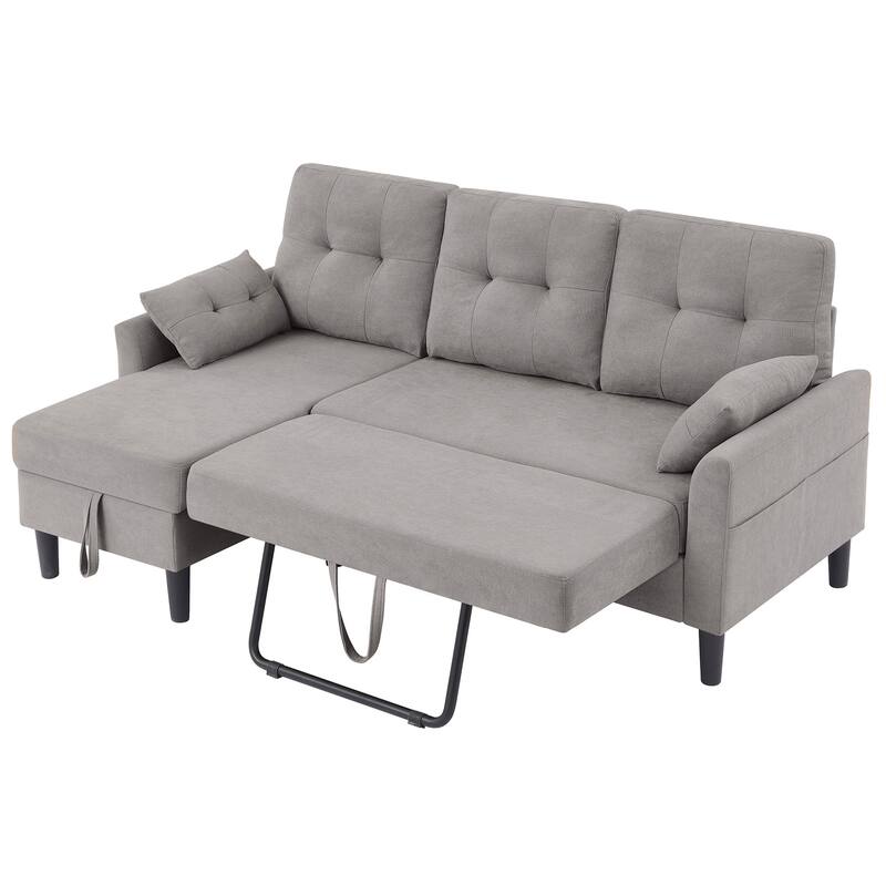 76.18" Upholstered Sleeper Pull Out Sofa Couch with Storage Chaise