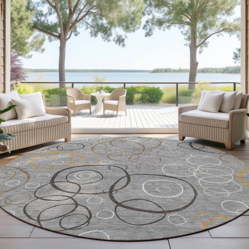 Machine Washable Indoor/ Outdoor Contemporary Nexus Chantille Rug - Gray - 8' x 8'
