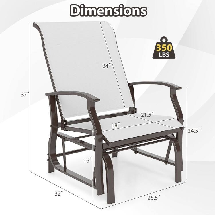 Fabric Metal Outdoor Glider Chairs Set of 2 Patio Set - 32" x 25.5" x 37"