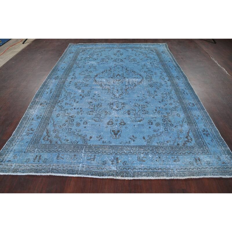 Over-Dye Floral Hamedan Persian Area Rug Wool Handmade Carpet - 6'8" x 9'6"