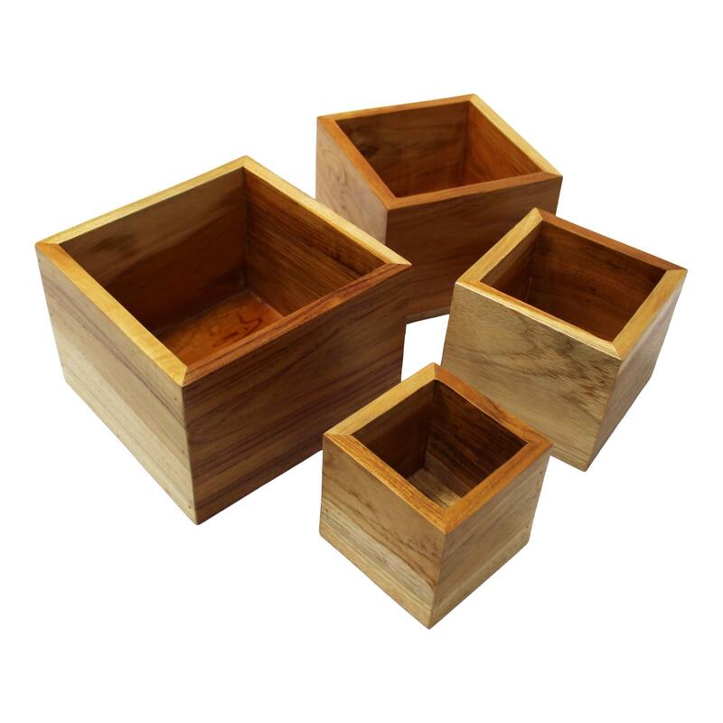 Eleganto® 4 Piece Teak Wood Bathroom Amenities Nesting Set