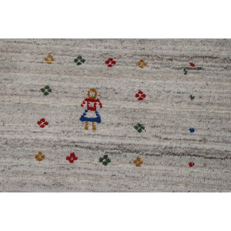 Silver Gray Striped Gabbeh Oriental Area Rug Hand-Knotted Silk Carpet - 9'3" x 11'7"