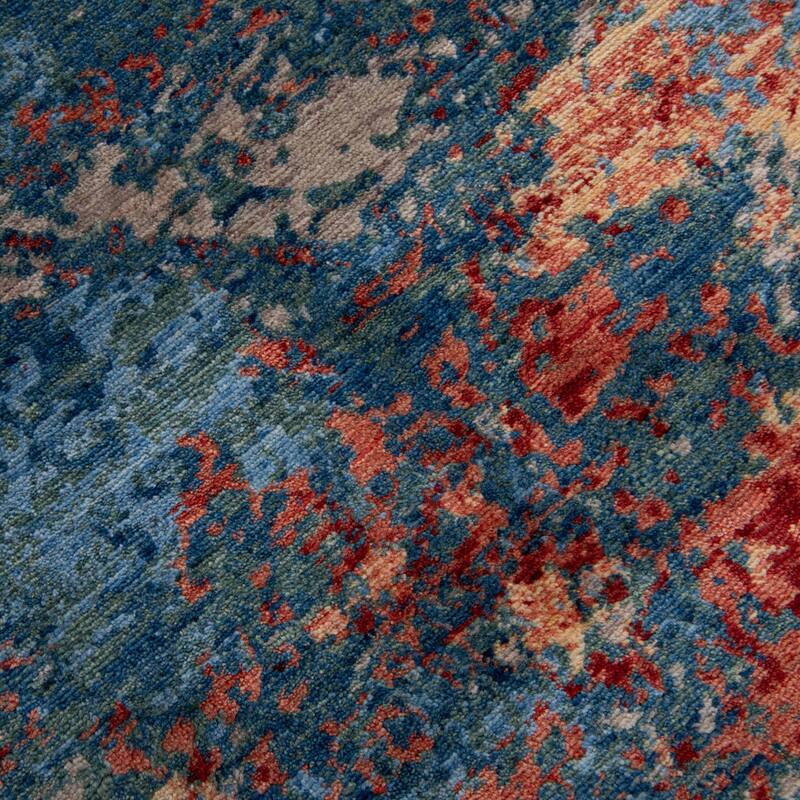 Alora Decor Orbit Blue/Red Abstract Wool Area Rug