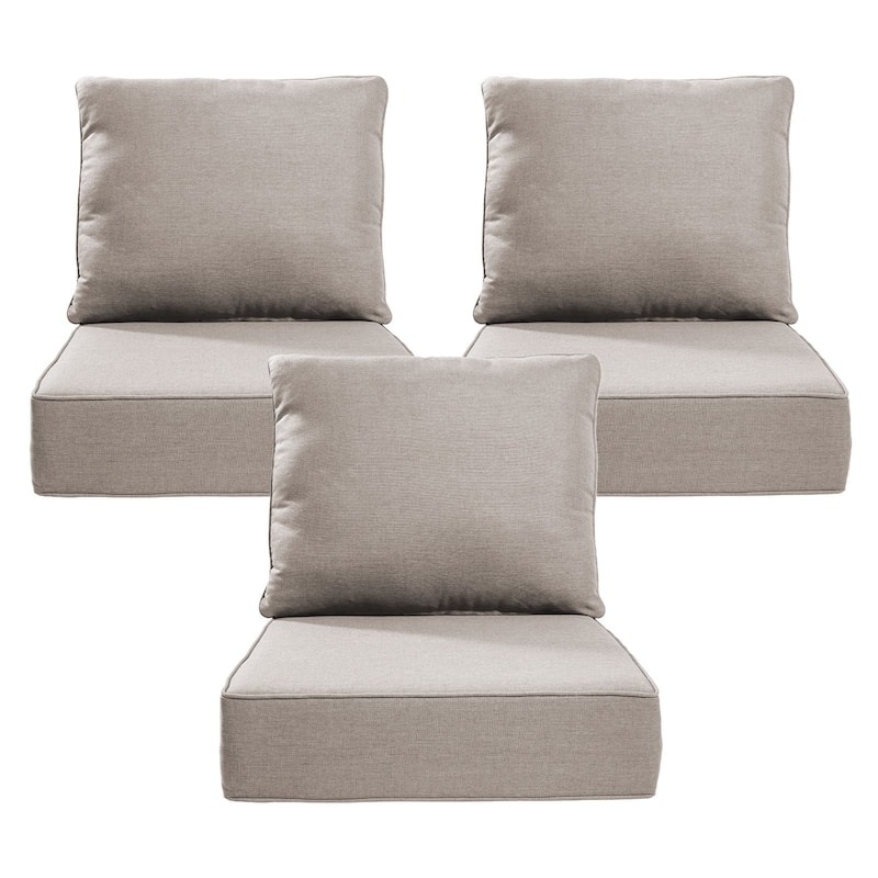 22" W x 24" D x 6" T Outdoor Lounge Chair Replacement Cushion Set Water and Fade Resistant - 3 Sets - Beige