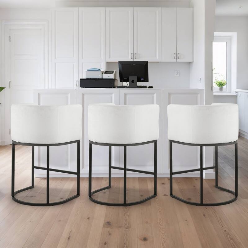 Set of 3 Plush Upholstered Counter Height Bar Stools with Backrest and Sturdy Iron Frame - 22.24” x 20.28” x 34.25”