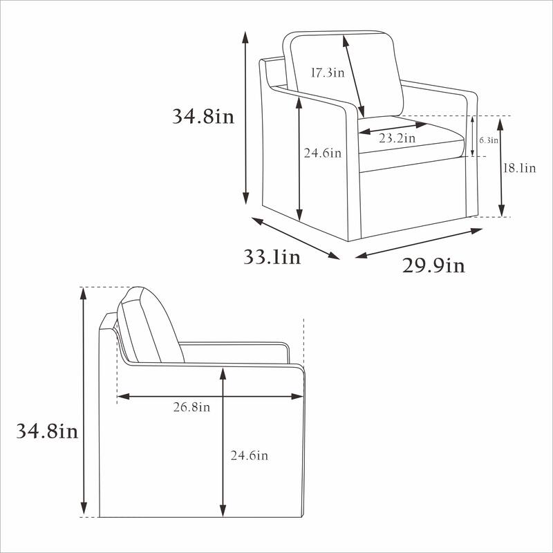 Modern 29.92" Chenille 360° Swivel Accent Chair with Solid Wood Frame and Removable Back Cushion