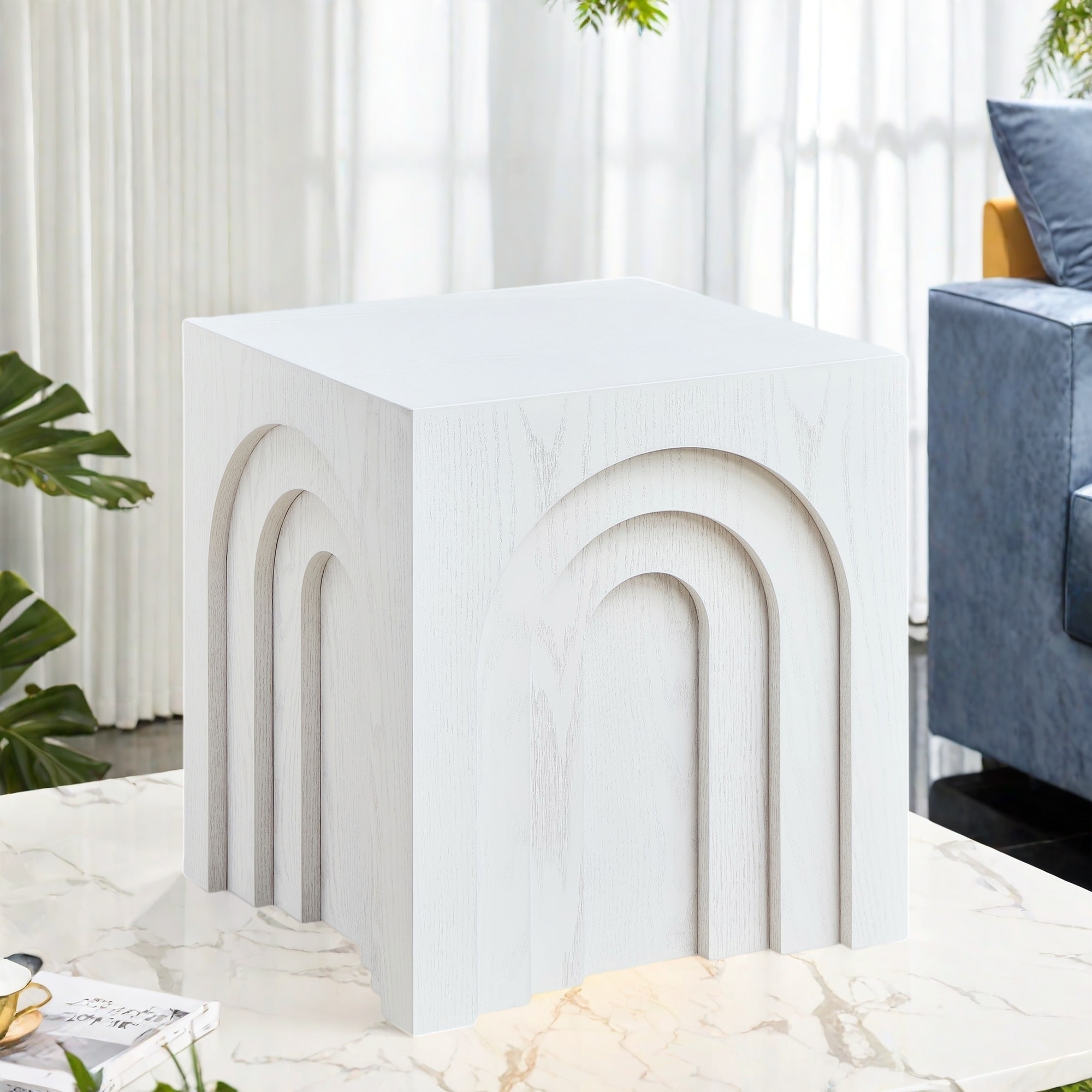 15.74" MDF Side Table Set with Imitation Wood Finish, Multi-Functional Design, and Space-Saving Style