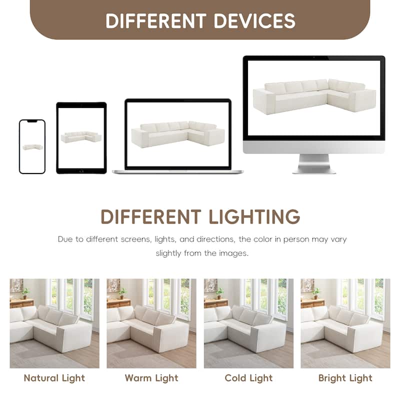 Oversized L-Shaped Modular Sectional Sofa, Wrinkle-Resistant Chenille 6 Seat Cloud Sofa, Full Compression Deep Seat Corner Sofa