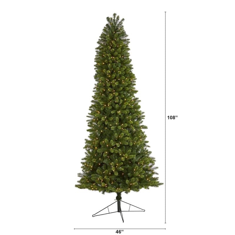9' Pre-Lit Multifunction Slim Virginia Spruce Artificial Christmas Tree, Clear LED Lights - 9 Foot