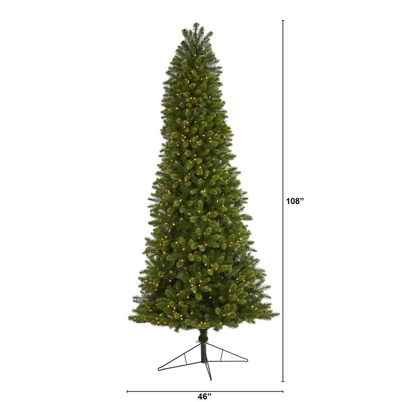 9ft. Slim Spruce Artificial Christmas Tree with 750 Warm White Multifunction LED Lights - Stunning Tall Holiday X-Mas Tree
