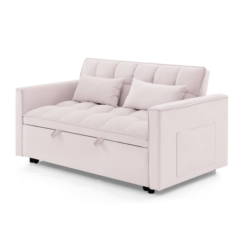 54.33 inch Pink Versatile Foldable Sofa Bed with Adjustable Back, Solid Wood