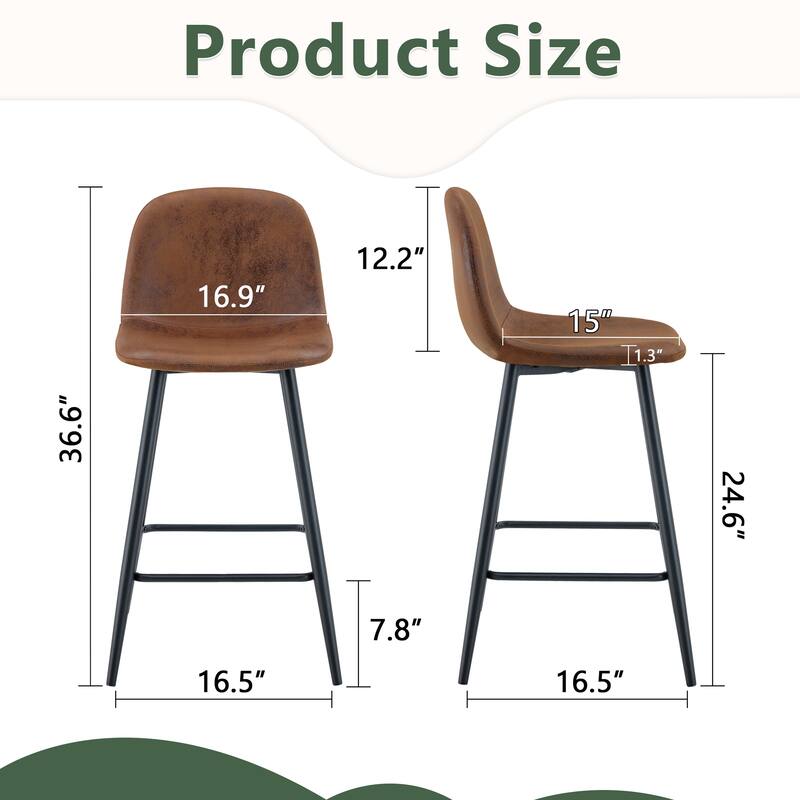 Industrial Bar Height Stools with Back, Counter Height Bar Chairs, with Metal Legs & Soft Backrest Easy to Assemble