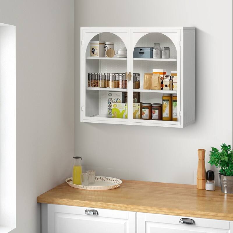 27.56" Kitchen Wall Storage Cabinet with Glass Doors and Three-tier Storage