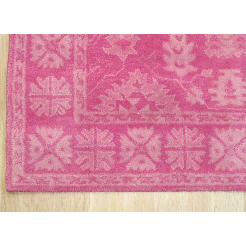 Pink Hand-Tufted Wool Traditional Overdyed Rectangle Rug, 7'9 x 9'9 - Soft wool rug with stylish color fade. - N/A