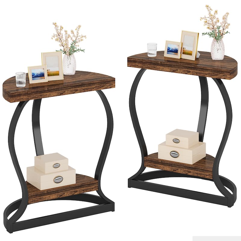 Half Round End Table for Living Room, Sofa Side Table, Industrial style - 2-Piece