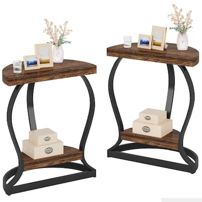 Half Round End Table for Living Room, Sofa Side Table, Industrial style