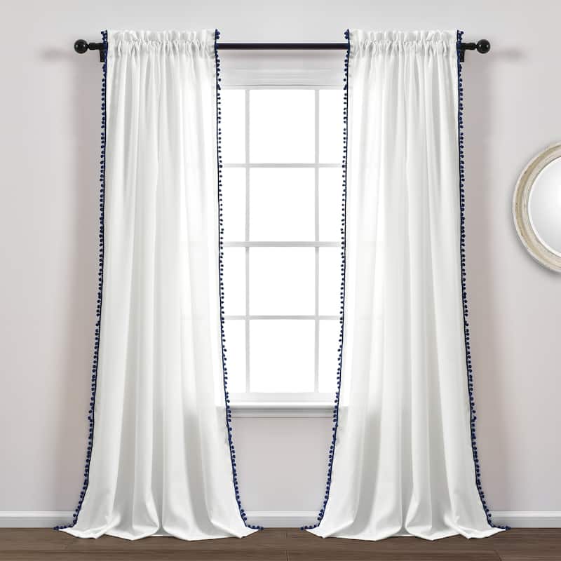 The Gray Barn Watertop Pom Pom 84-inch Curtain Panel - 84"L x 50"W - Navy
