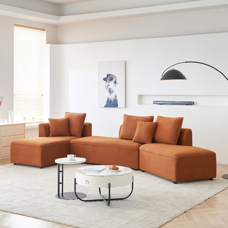 Oversized Curved Sherpa Upholstered 6-seats Sectional Sofa Couch