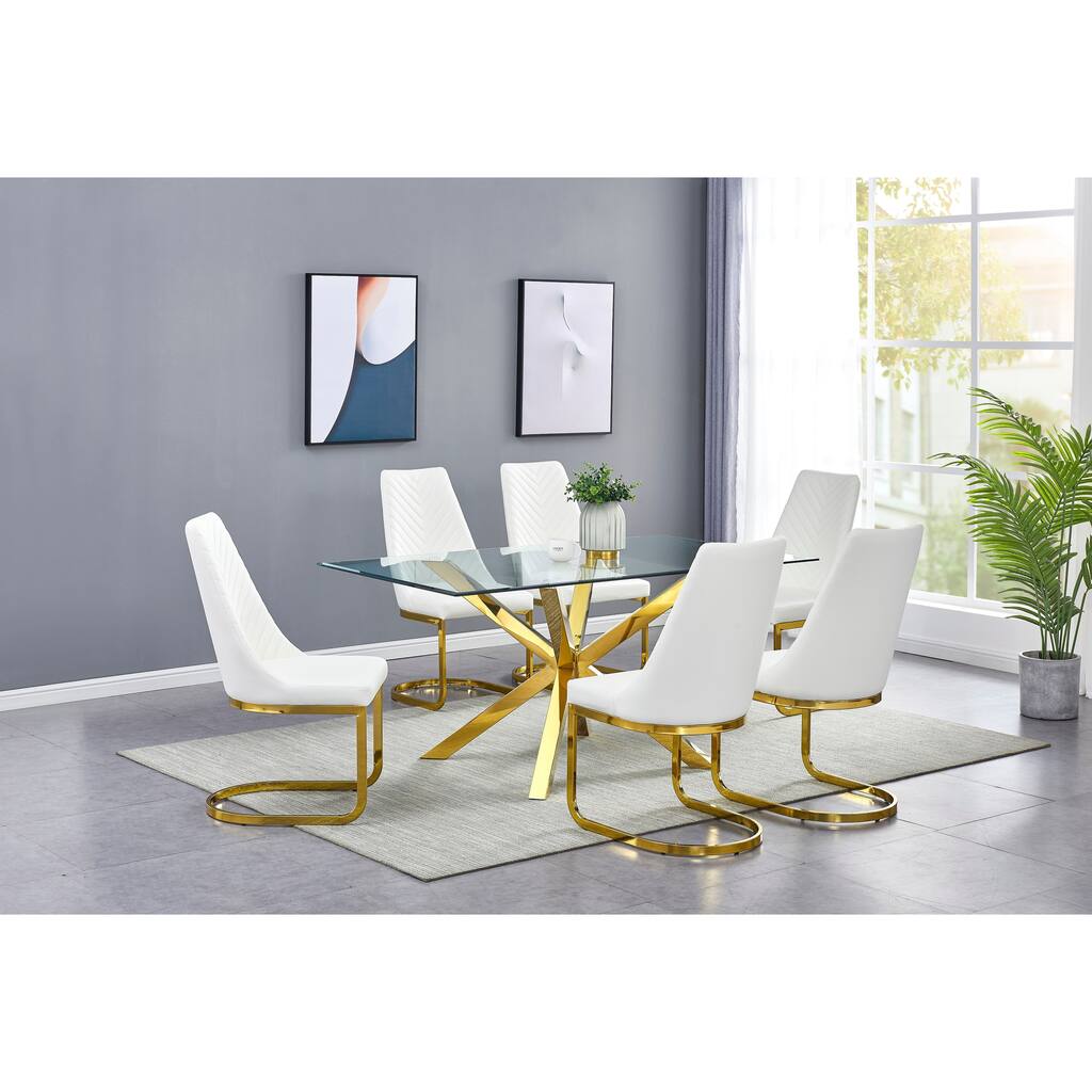 Best Quality Furniture Contemporary Glass 7-pc Set with Gold Base