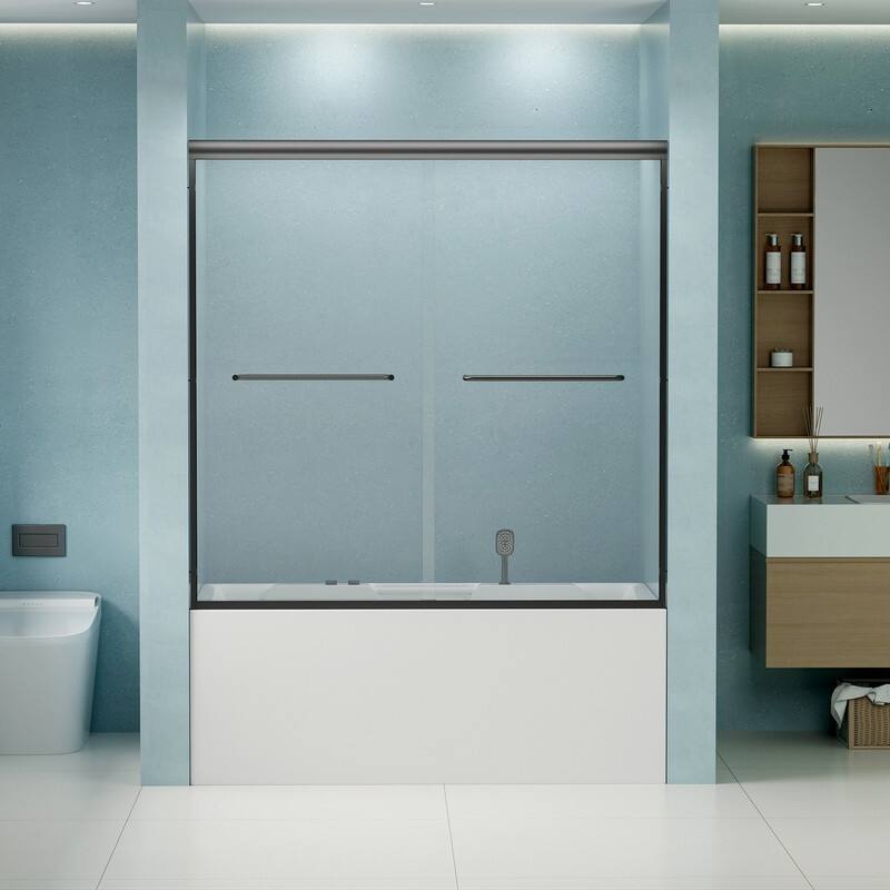 ABRUZZO 56-60" W x 58" H Double Sliding Semi-Frameless Tub Door 1/4" (6mm) Tempered Glass Aluminum Alloy Frame