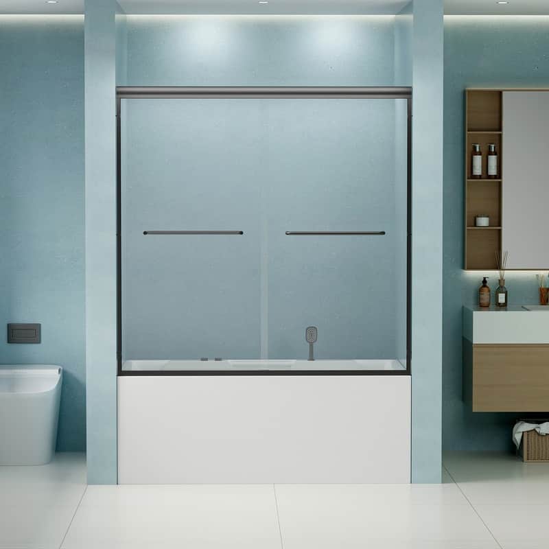 ABRUZZO 56-60" W x 58" H Double Sliding Semi-Frameless Tub Door 1/4" (6mm) Tempered Glass Aluminum Alloy Frame