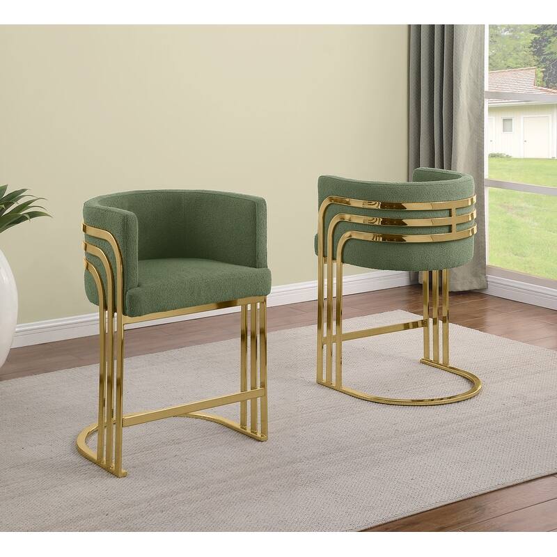Best Quality Furniture Teddy Fabric Counter Height with Gold Chrome Base (Set of 2) - N/A - Green Chairs