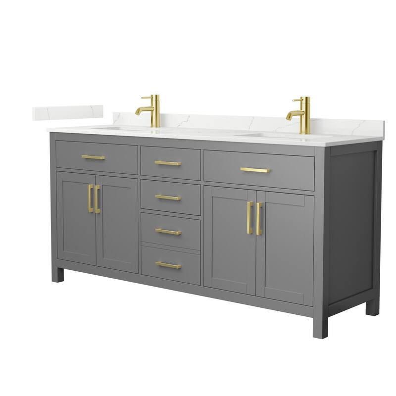 Wyndham Collection WCG2424-72D-QTZ-UNSMXX Beckett 72" Free Standing - Dark Gray / Giotto Quartz Top / Brushed Gold