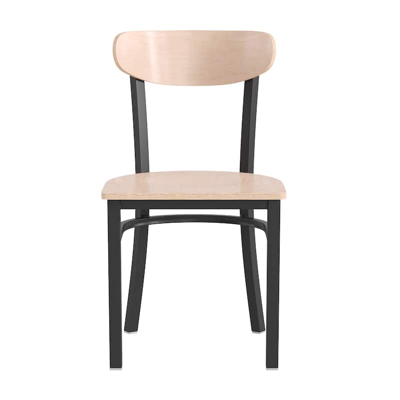 Commercial Metal Dining Chair with Wood Seat and Boomerang Back