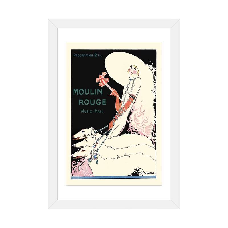 iCanvas "Moulin Rouge Music-Hall Programme, Paris Qui Tourne, 1920s" by Charles Gesmar - White - 32x24x1
