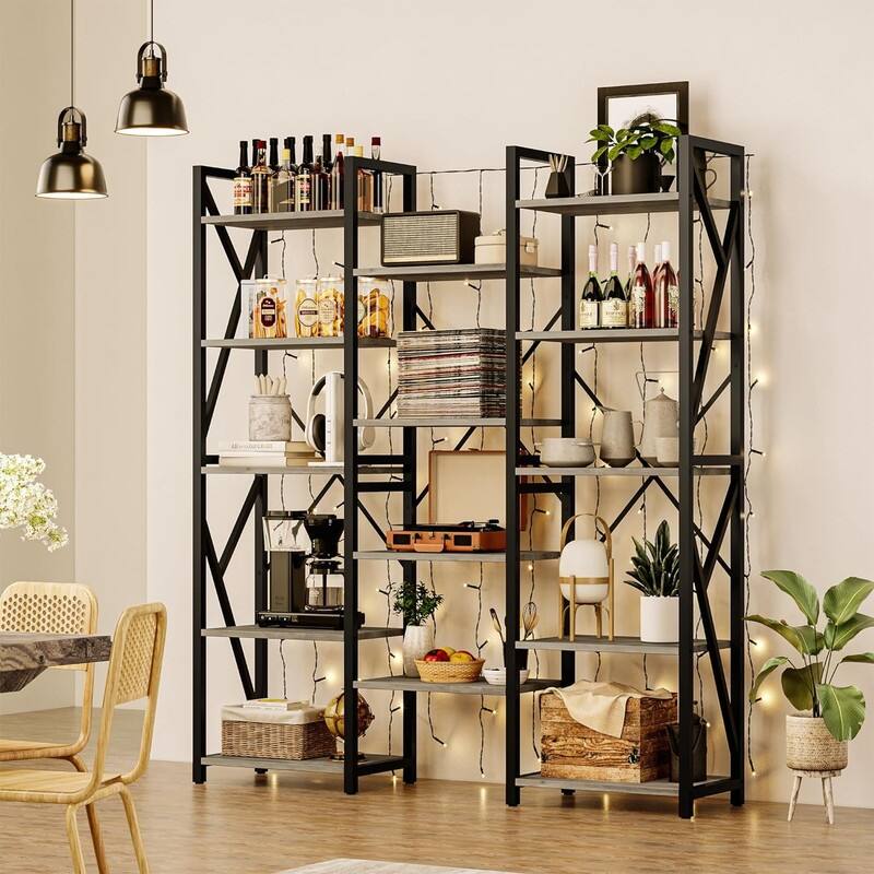Triple Wide 5 Tier Book shelf,with Open Display Shelves